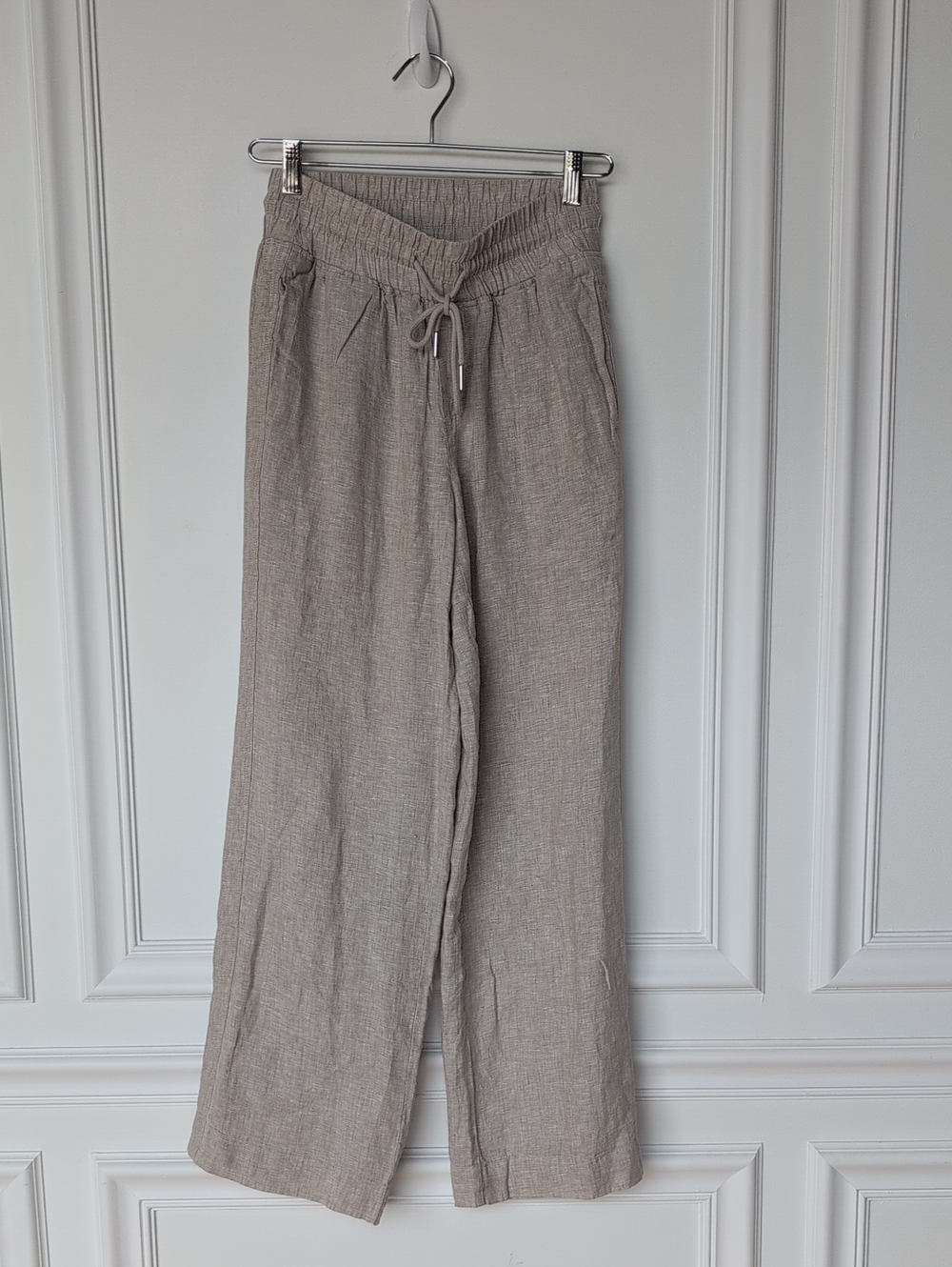 Quince Taupe Drawstring Wide-Leg Linen-Blend Pants
